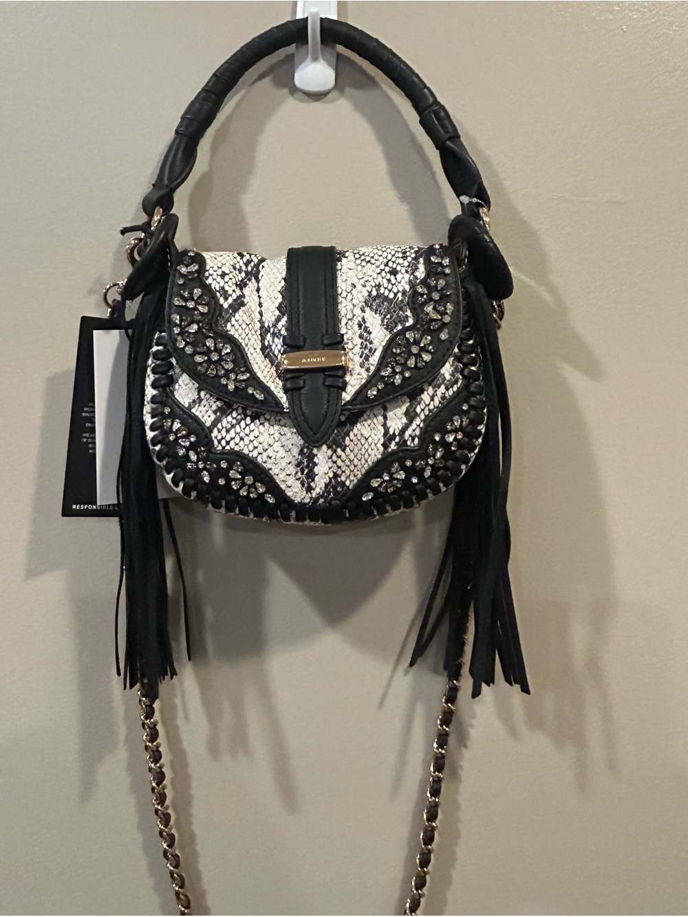 Aimee Vanilla Snake Jeweled Willow Novelty Mini Crossbody - Picture 8 of 13